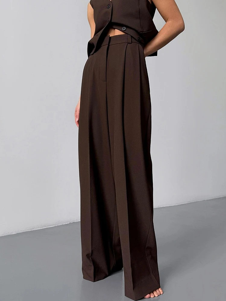 Spring Autumn Solid Color Wide Leg Women Classic Suit Pants Office Lady Elegant Casual Black Trousers Female High Waist Pants