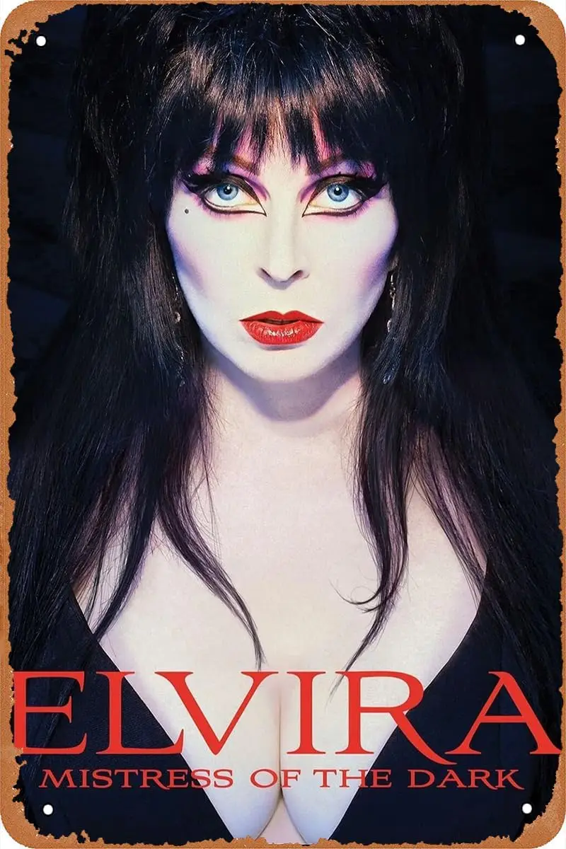 Elvira, Mistress of the Dark Movie Poster Vintage Tin Sign Retro Metal Sign for Bar Man Cave Garage Bedroom Home Wall Art Decor