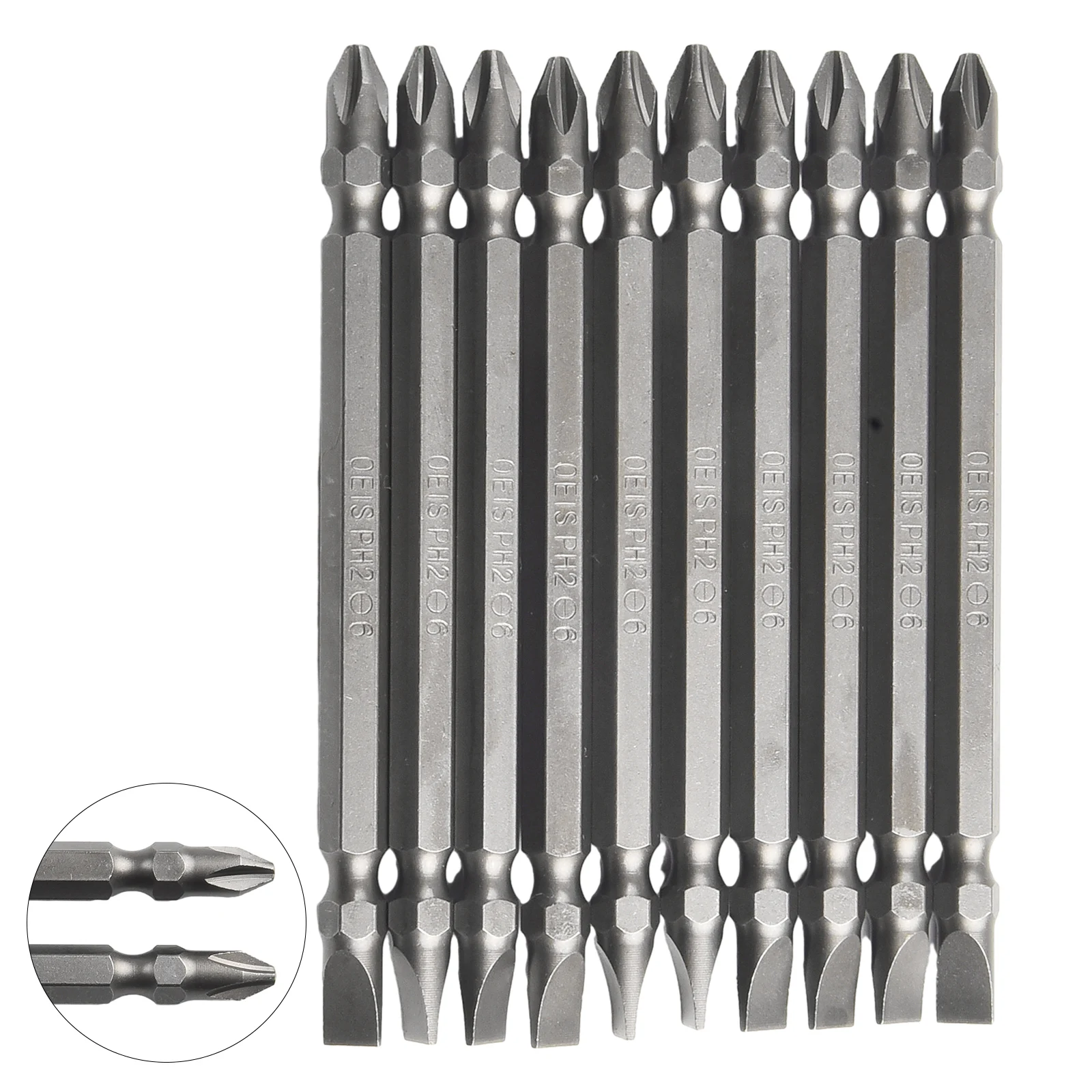 10pcs Magnetic Drill Bit Set, PH2 x 6mm Double Head Screwdriver Bit, Alloy Steel Construction, Fit for Lithium Electric Drill