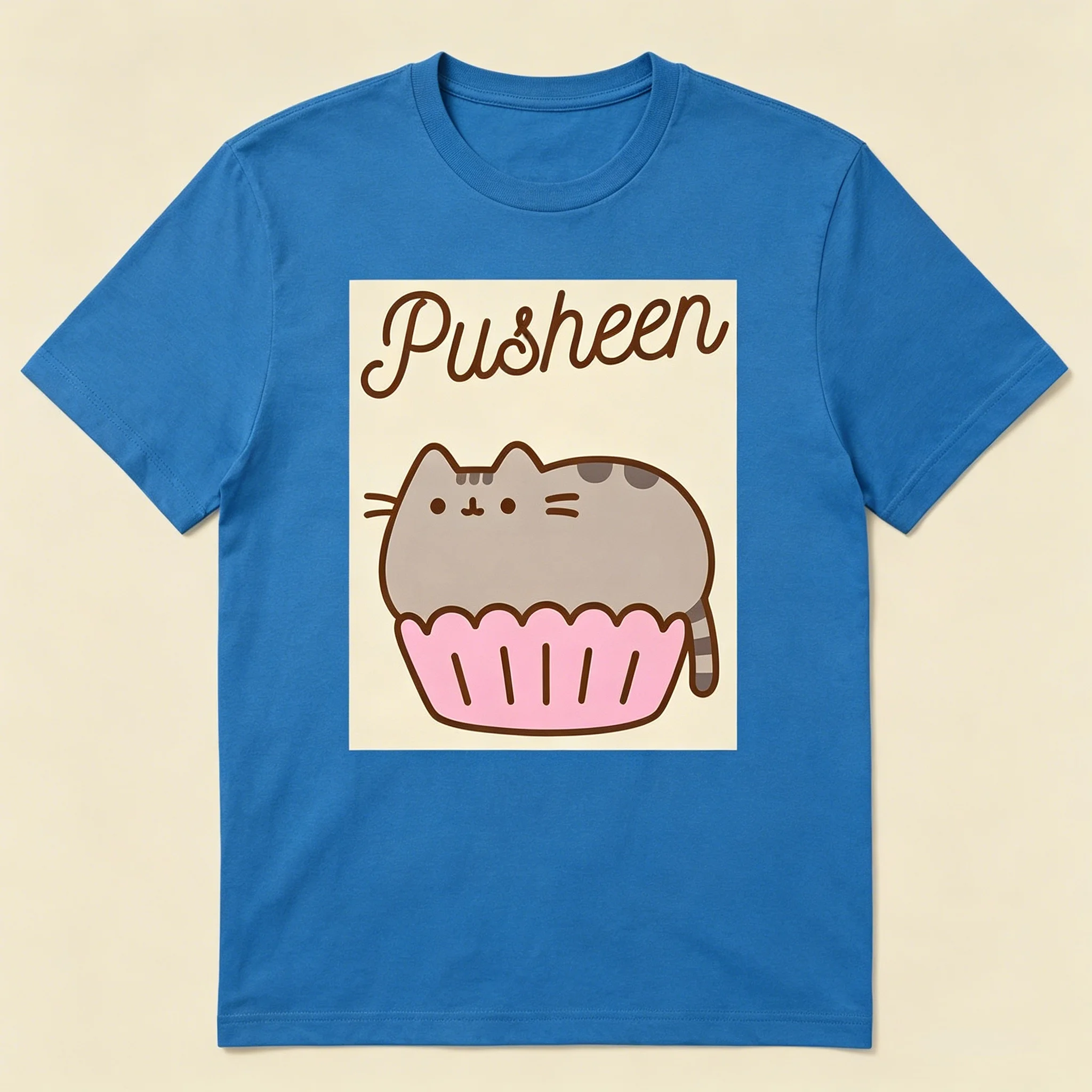 Pusheen Katze Reines Baumwoll-T-Shirt mit Katzenmuster Bedruckte Kleidung 2026 Sommer Übergroße Herren- und Damen-Streetwear Y2k-Stil – Detail 8