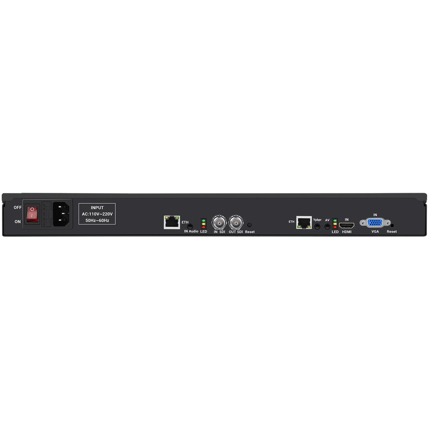 Codificador en rack de transmisión de vídeo HD multiinterfaz H.265 H.264 1U con HTTP SRT RTMPS ONVIF HLS RTSP, SDI HDMI CVBS VGA YPbPr a I