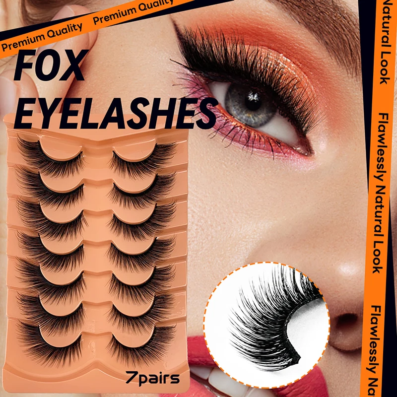 Hinarin Fox Eye Eyelashes 3D Angel Wing Fox Eyes Cilios 7 Pairs Wispy Natural False Lashes Mink Fluffy Cat Eye Faux Eye Lashes