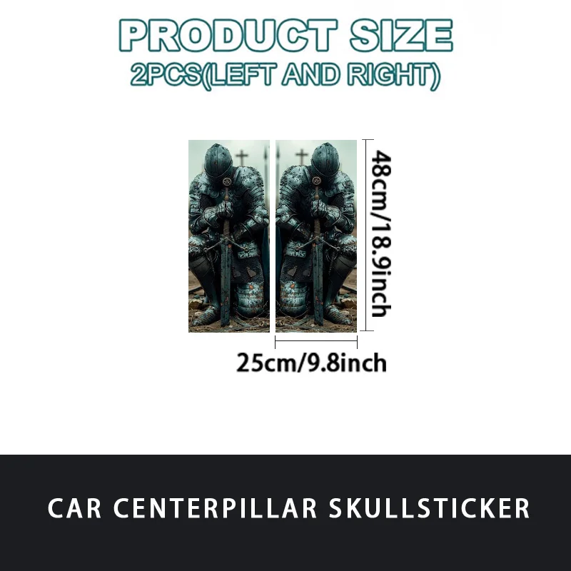 Two Pack, Full Armor Man Sitting on the Ground with a Sword - Waterproof Self-Adhesive Durable Car Sticker for B-Pillar