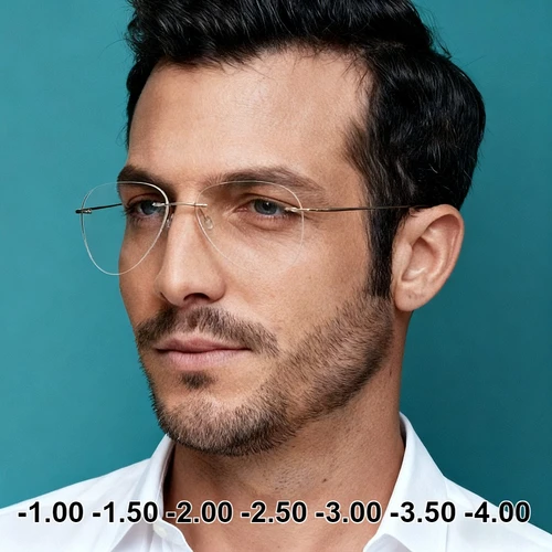 Imagen 1 del producto Gafas de titanio puro en tendencia, gafas de lectura sin montura a la moda para hombres, montura de titanio de lujo para hombres, gafas de grado para miopía 1 2