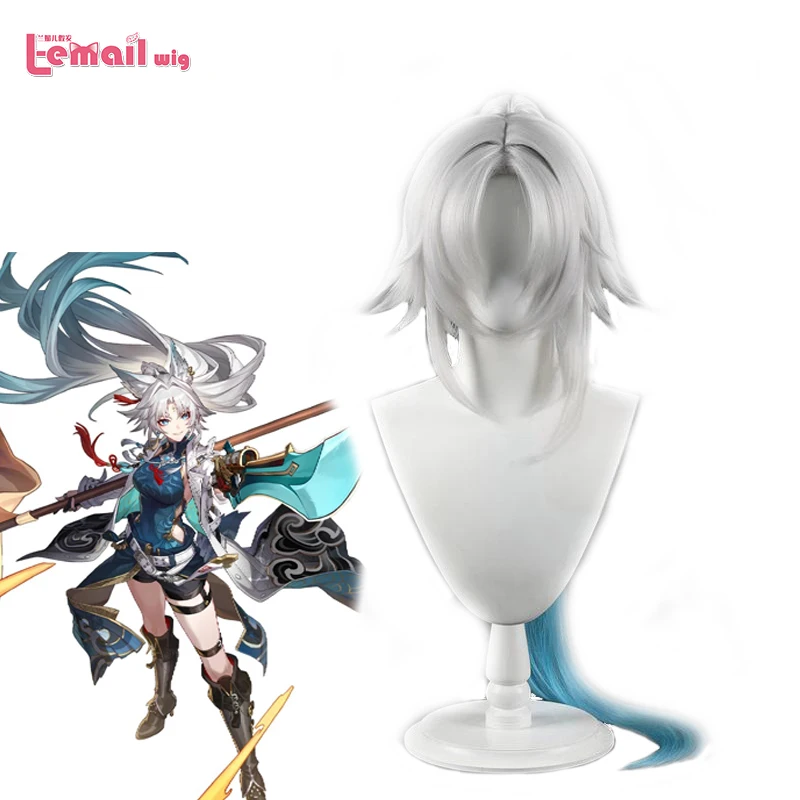 L-email wig Synthetic Hair Honkai Star Rail Feixiao Cosplay Wig Long White Mixed Blue Color Cosplay Wigs Heat Resistant Wig