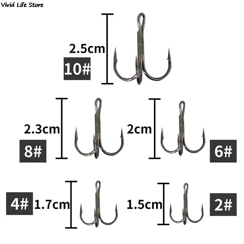 50Pcs/box Black Fishing Hook High Carbon Steel Treble Overturned Hooks Fishing Tackle Round Bend Treble Bait for Bass