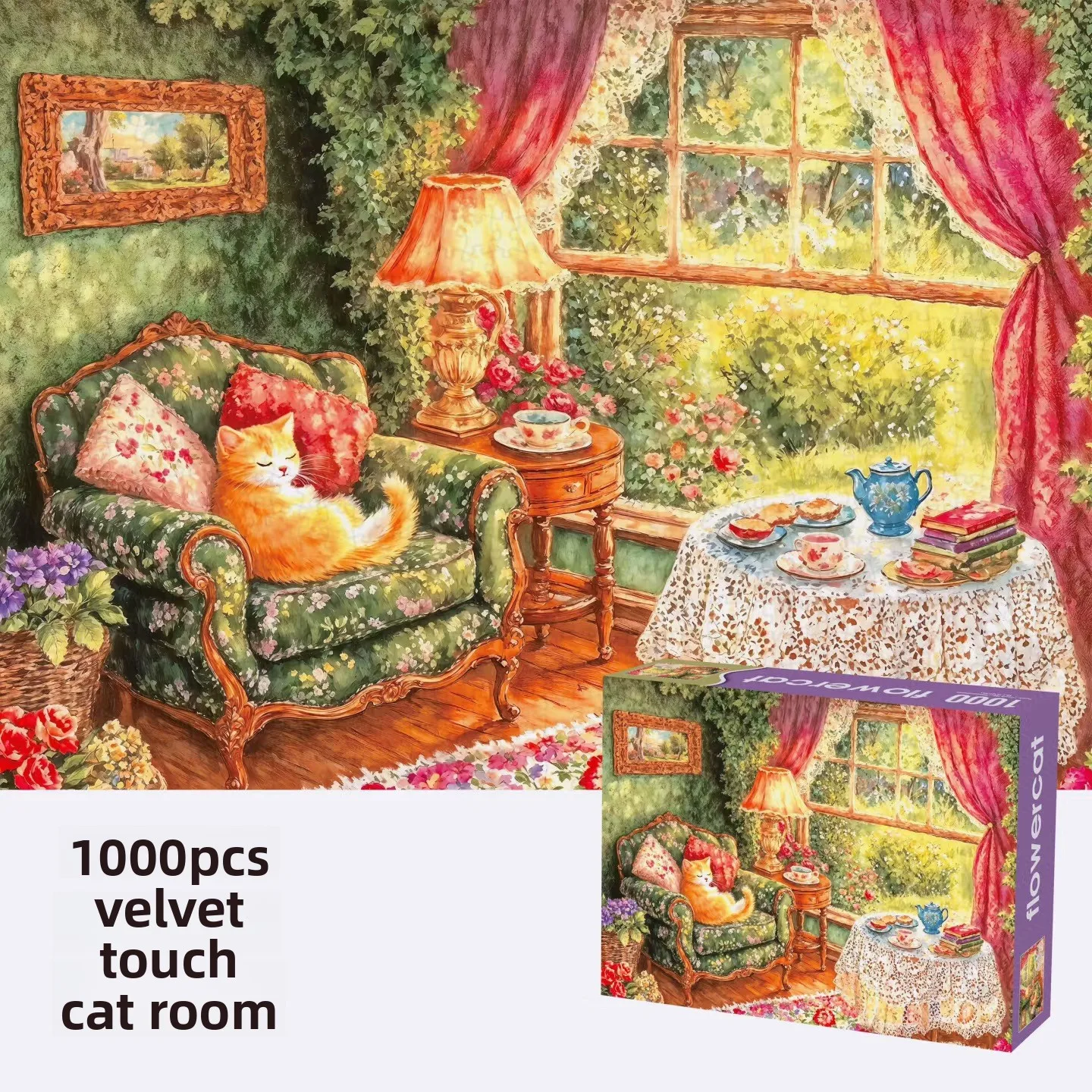 สิ่งจำเป็นสำหรับผู้ใหญ่เพื่อคลายความเครียด, ปริศนาผ้ากำมะหยี่ลายดอกทานตะวัน 1,000 ชิ้น, วัสดุกำมะหยี่ใหม่, สีสันสดใส, รายละเอียดชัดเจน