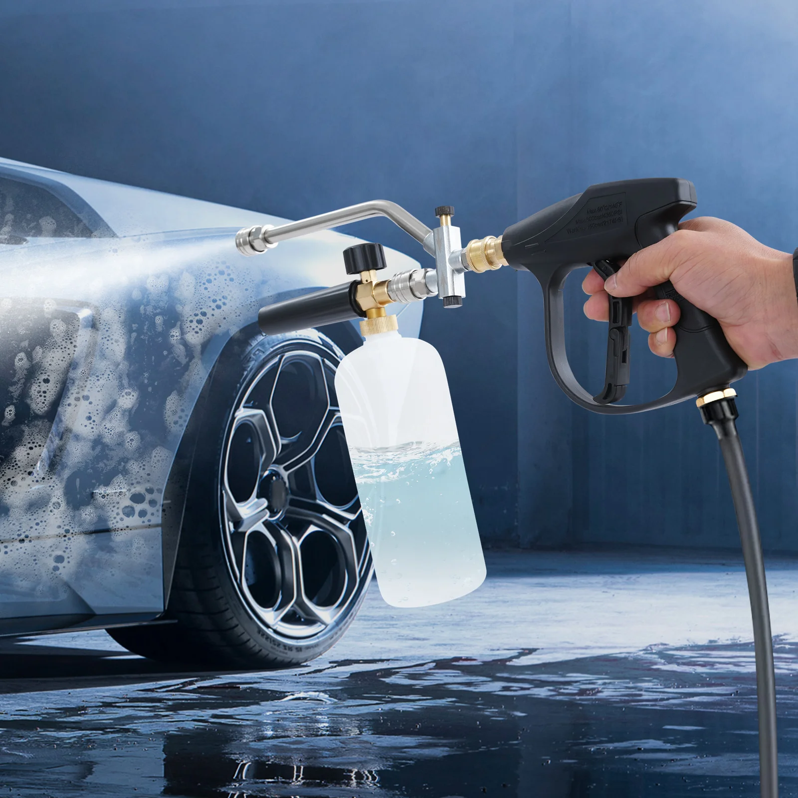 

5 Replaceable nozzles Pressure Washer Gun Two-in-one seamlessly integrates foam and water spraying functions for cars motorcycle
