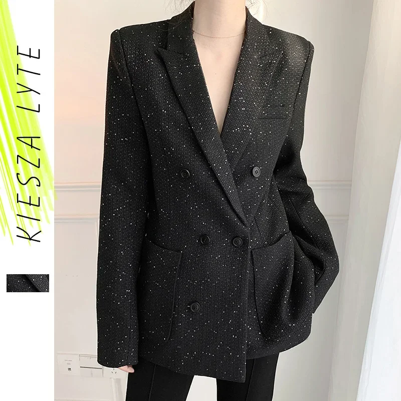 Chaqueta de traje de moda coreana para mujer, Blazer negro para oficina, chaquetas de negocios, ropa femenina, otoño e invierno, 2024