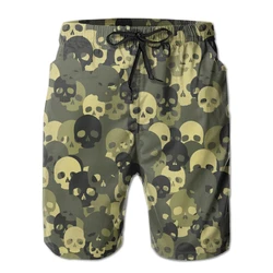 Mens Shorts Casual Men Drawstring 2023 Summer Fashion Men Beach Pants Green Skull Camouflage Swimsuit