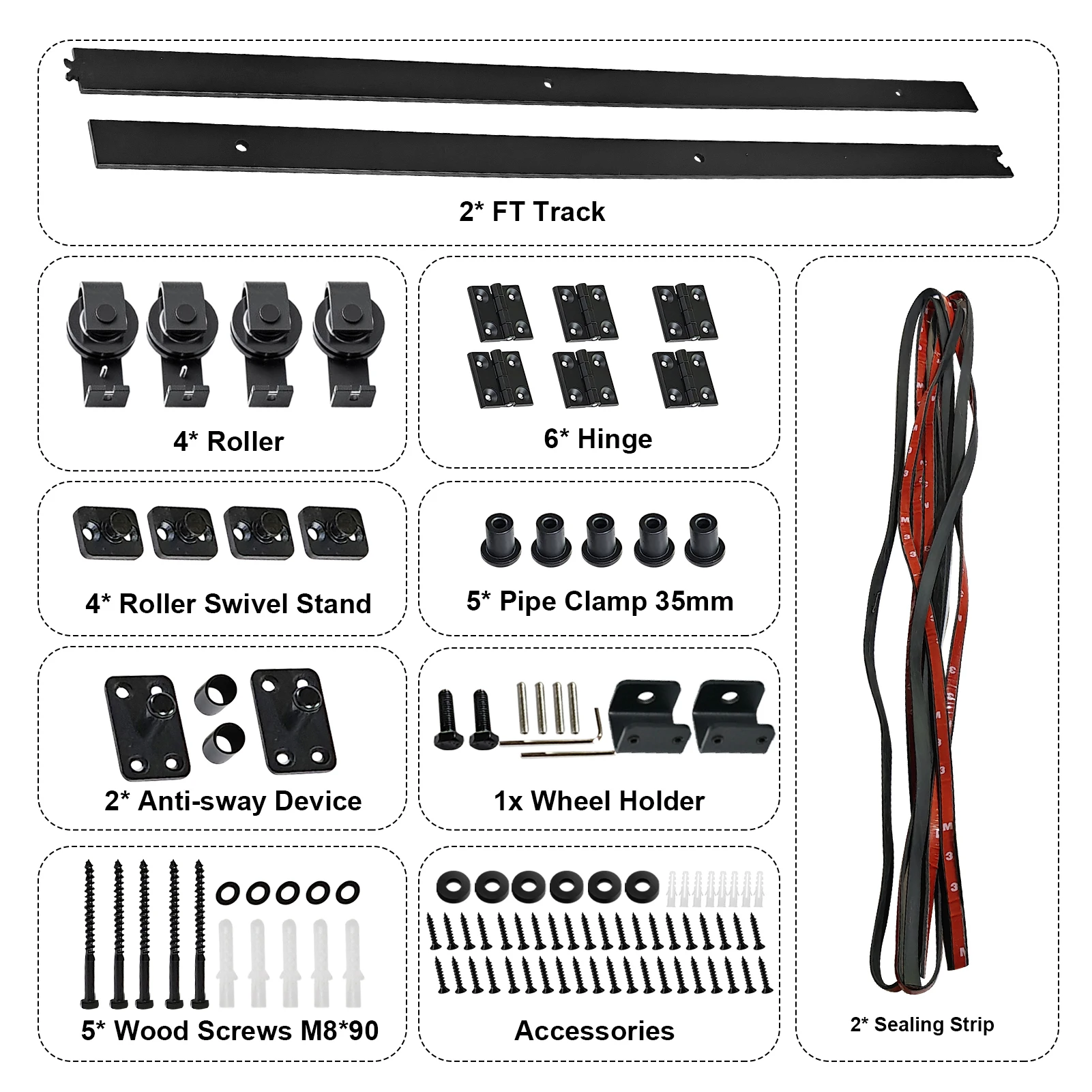 70 Zoll T-förmiges Scheunentor-Hardware-Set, Schwerlast-Schiebetür-Schienensystem mit schwarzen Rollen, Leise und Sanft für Wohnzimmer und Zuhause – Detail 2