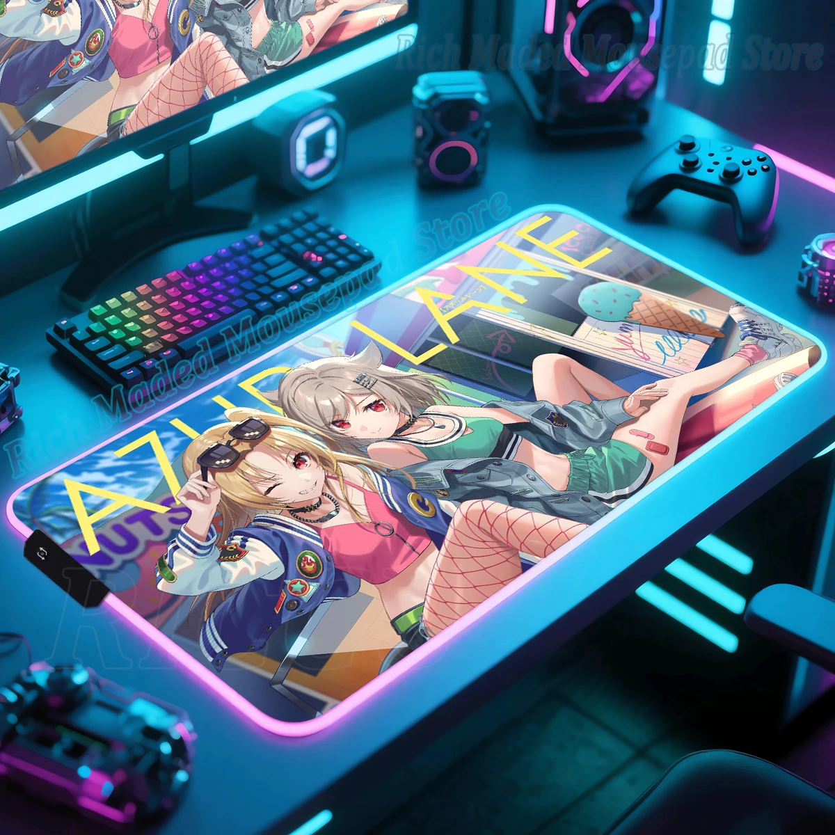 

Коврик для мыши Game Anime Montpelier RGB Gaming Azur Lane, светодиодный большой коврик для геймерской мыши XXL, коврики для клавиатуры ПК, светящийся настольный коврик