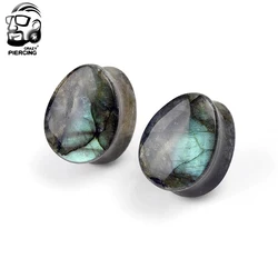 Organic Labradorite Stone Ear Plugs Tunnels Flesh Double Flared Ear Gauges Expander Teardrop Piercing Oreja Labret Body Jewelry