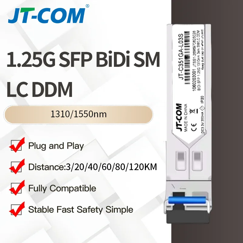 1Gb LC SFP Module Single Fiber Optical Transceiver Gigabit Fiber SFP Switch Module 3-120km Compatible with Mikrotik/Cisco Switch