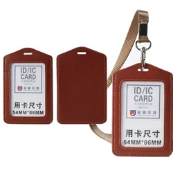 Lederen ID-houders Case Naambadges Cover Bag Staff Work Pass Card Badge Holder met Lanyard Office Badges Protector Sleeve