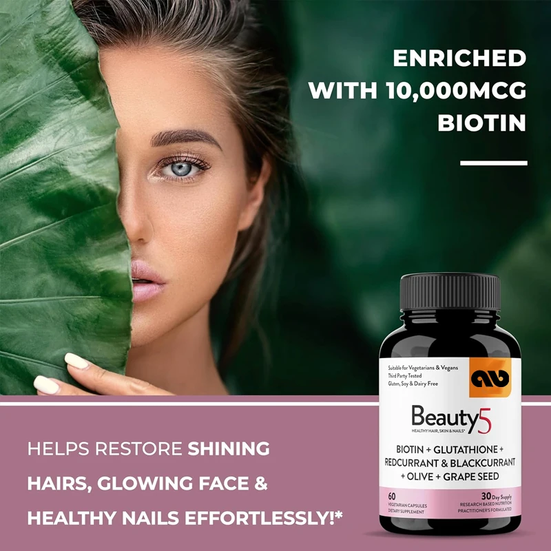 Beauty5 capsules | 60 vegetarian capsules | Hair, skin, and nail supplements - supports collagen synthesis