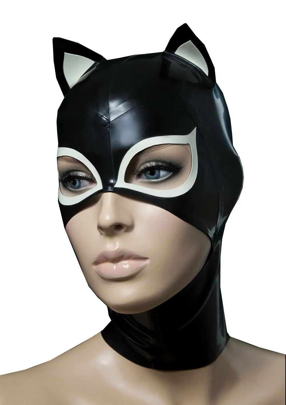

Latex Mask Rubber Unisex Hood Cosplay Cat Woman Back Zipper Rubber Fetish Cosplay Headgear Customized