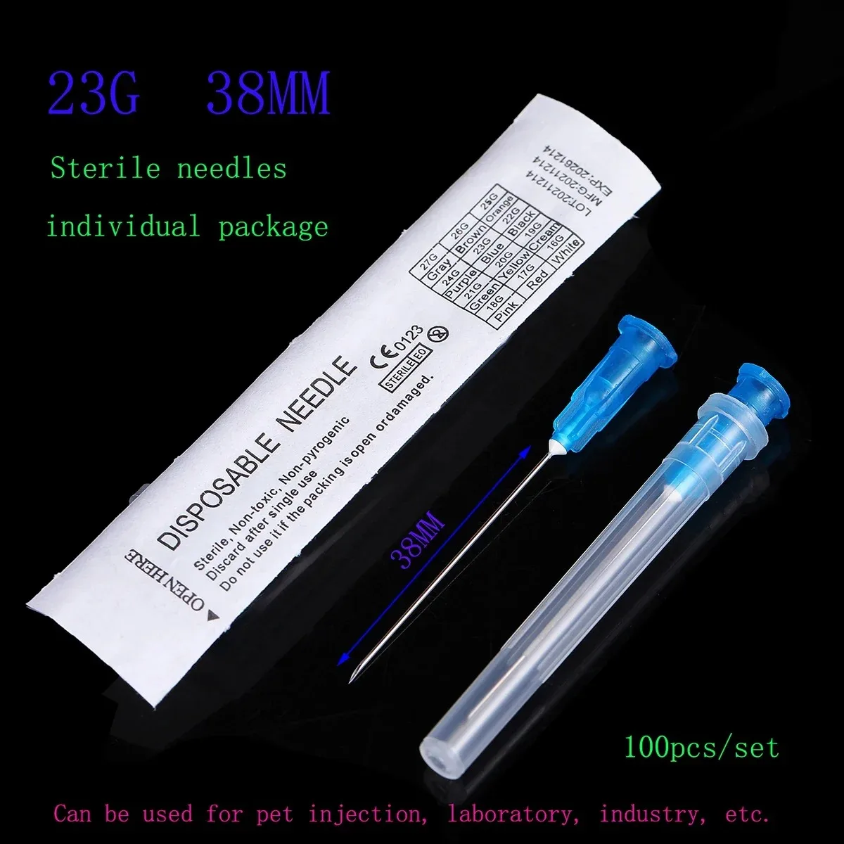 100pcs 23g Needle 38MM Steel Sharp Pointed Needles Disposable Needle Sterile Individually Packaged