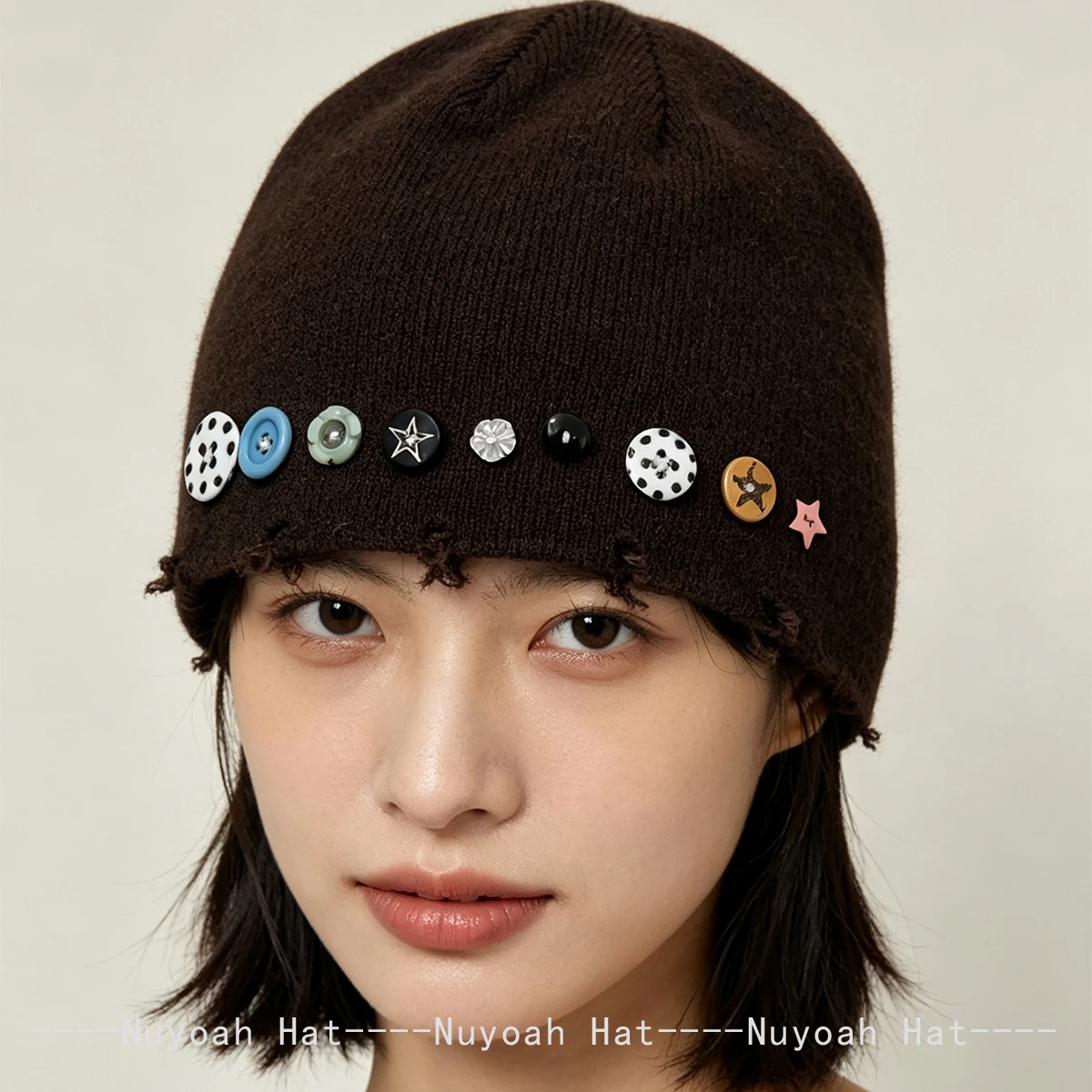 New Men Women Korean Retro Colorful Buttons Knitted Hats Warm Personal Versatile Niche Beanies Simple Fashion Broken Edge Ins 4
