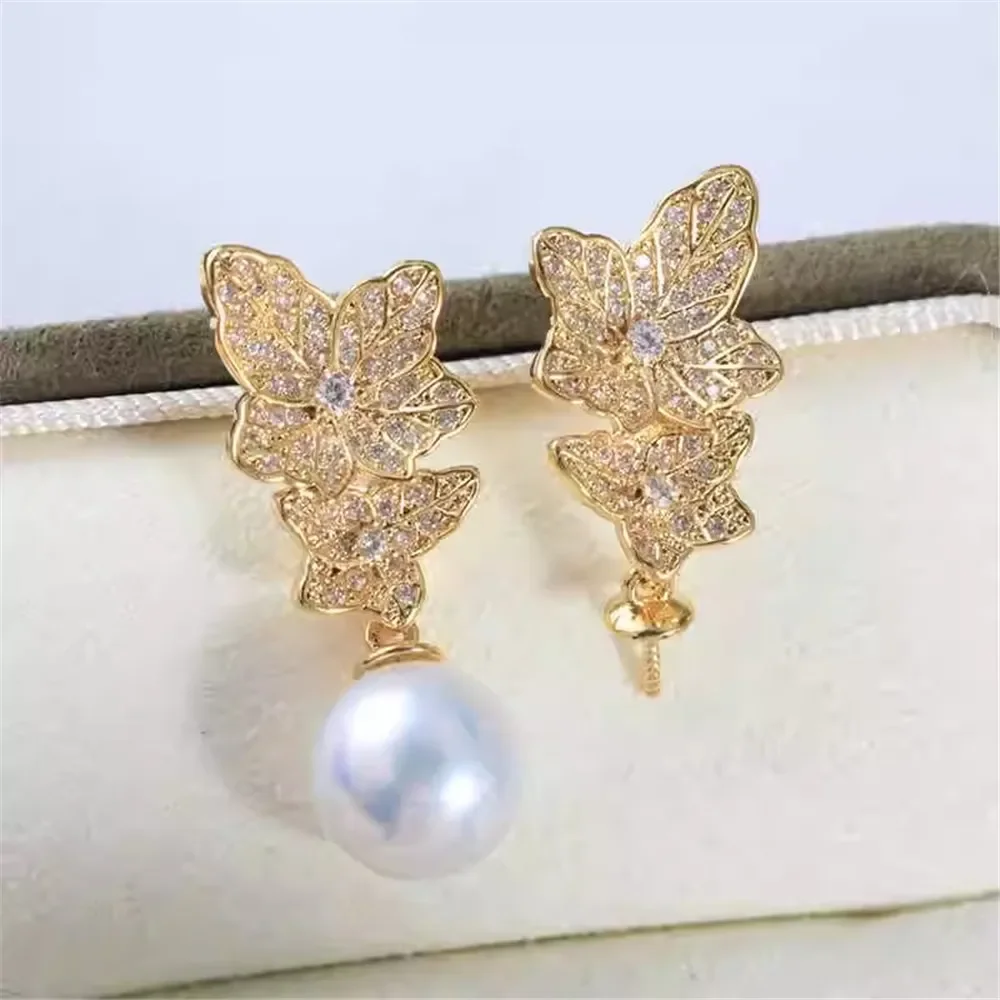 Gold Plated Pearl Earring Settings, DIY Jewelry Making Supplies, Blank Ear Stud Bases for Handmade Accessories, 1pair No Pearl