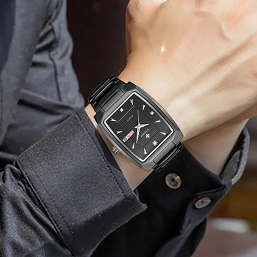 Imagen 2 del producto WWOOR-Reloj de pulsera de cuarzo cuadrado para hombre, cronógrafo informal de lujo, resistente al agua, color negro, para negocios, nuevo