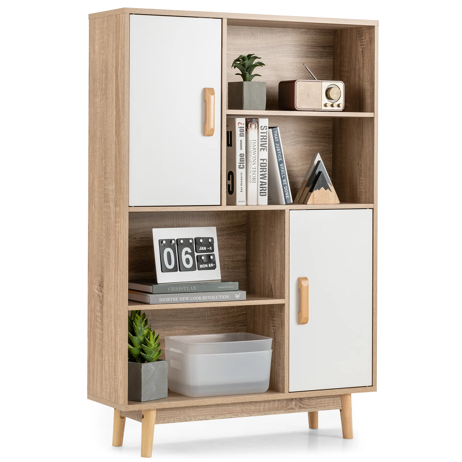 

Sideboard Storage Cabinet Bookshelf Cupboard w/Door Shelf White &Natural