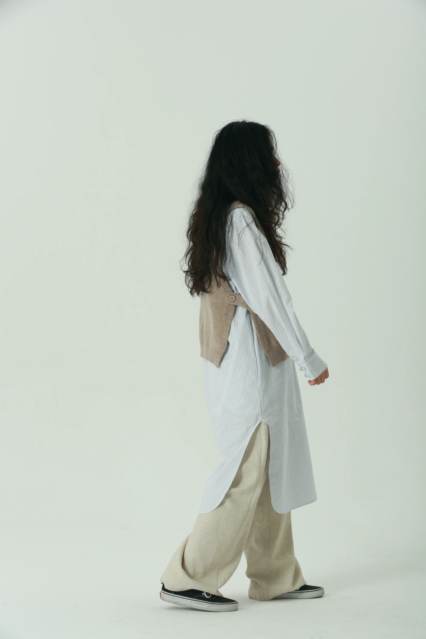 

Tendblank Vintage Handmade Pure Cotton Striped irt Dr Button-Up Long Sve Mid-Length Collar Dr for Commuting