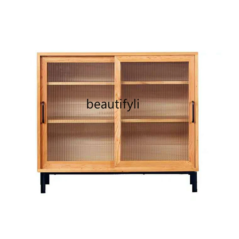 

Japanese-Style Simple Sideboard Cabinet Multi-Functional Display Cabinet Made of Glass Floor Bookcase Living Room Locker