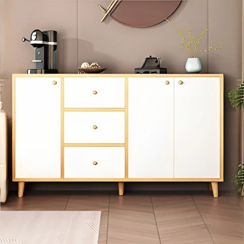 Side cabinet integrated against the wall Cream wind kitchen shelf Living room tea cabinet Storage cabinet Bucket cabinet