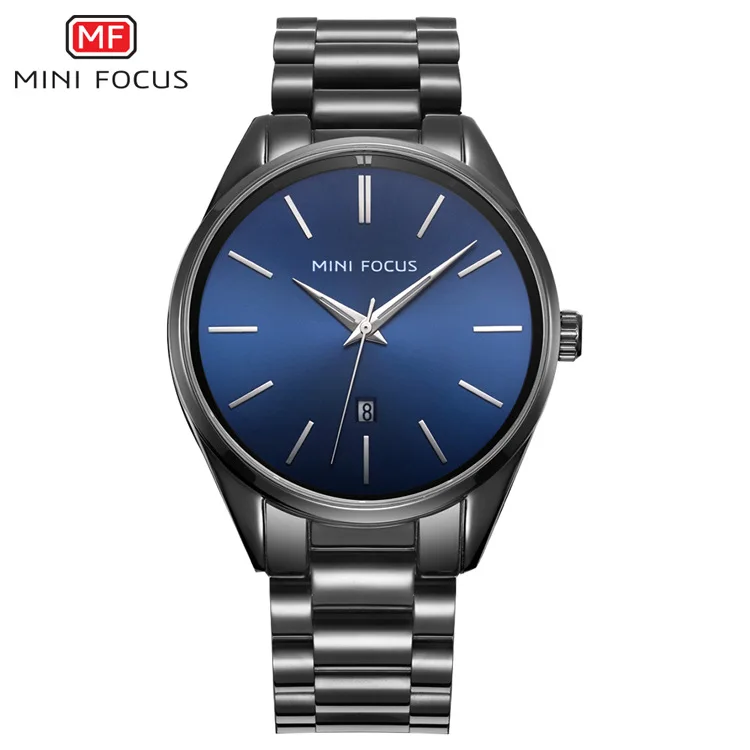 MINI FOCUS 0050 Relógio de quartzo calendário minimalista prata simples relógios de negócios relógio de pulseira de aço de luxo para homens
