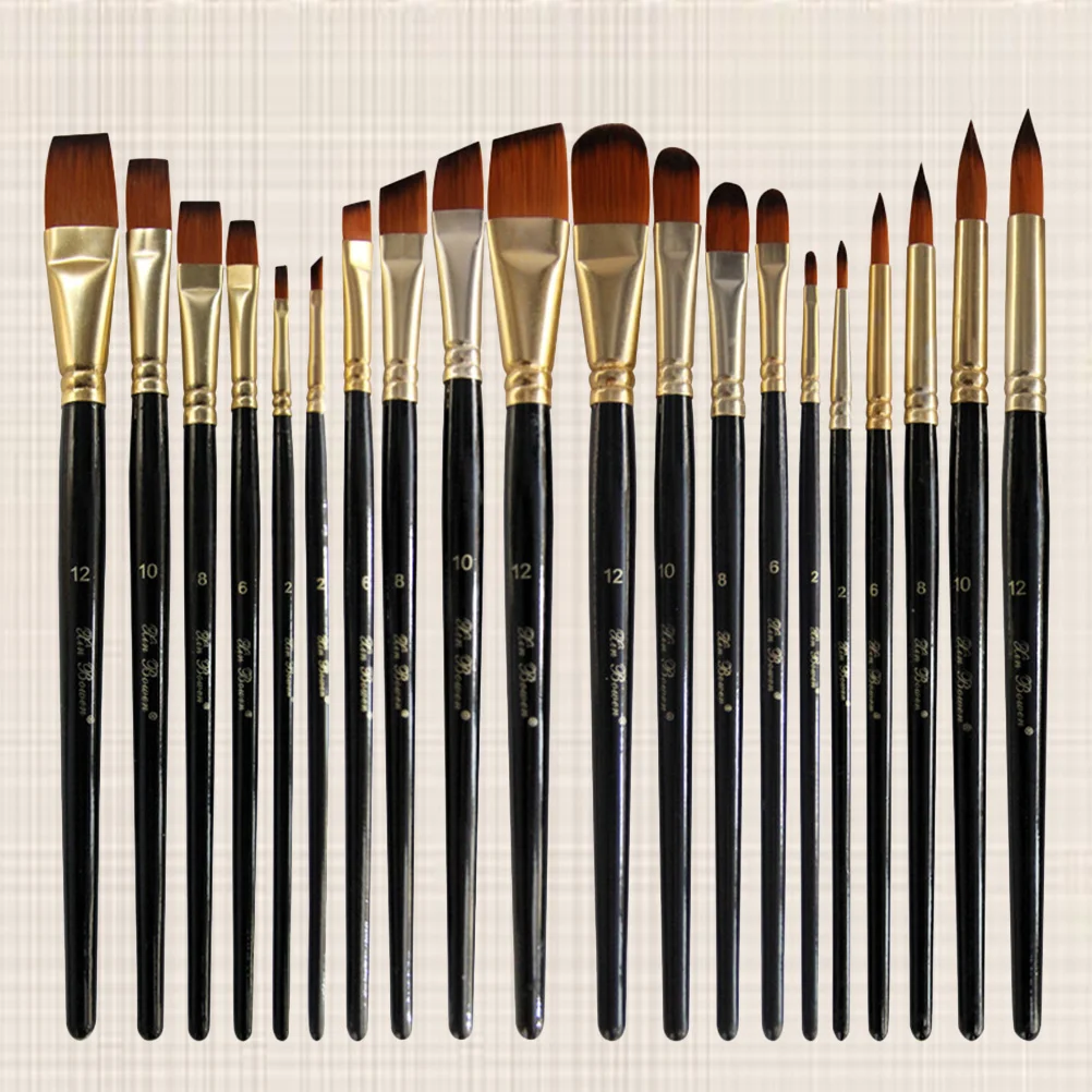 

20Pcs Painting Brush Set Nylon Hair Wood Handle Various Sizes Suitable for Watercolor Oil Acrylic Craft Painting Set for