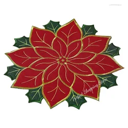 Poinsettia Table Runner Christmas Placemat Insulation Pad Holly Leaf Mat Versatile Gift Scald Proof Red Fruits Linen Plus Sponge