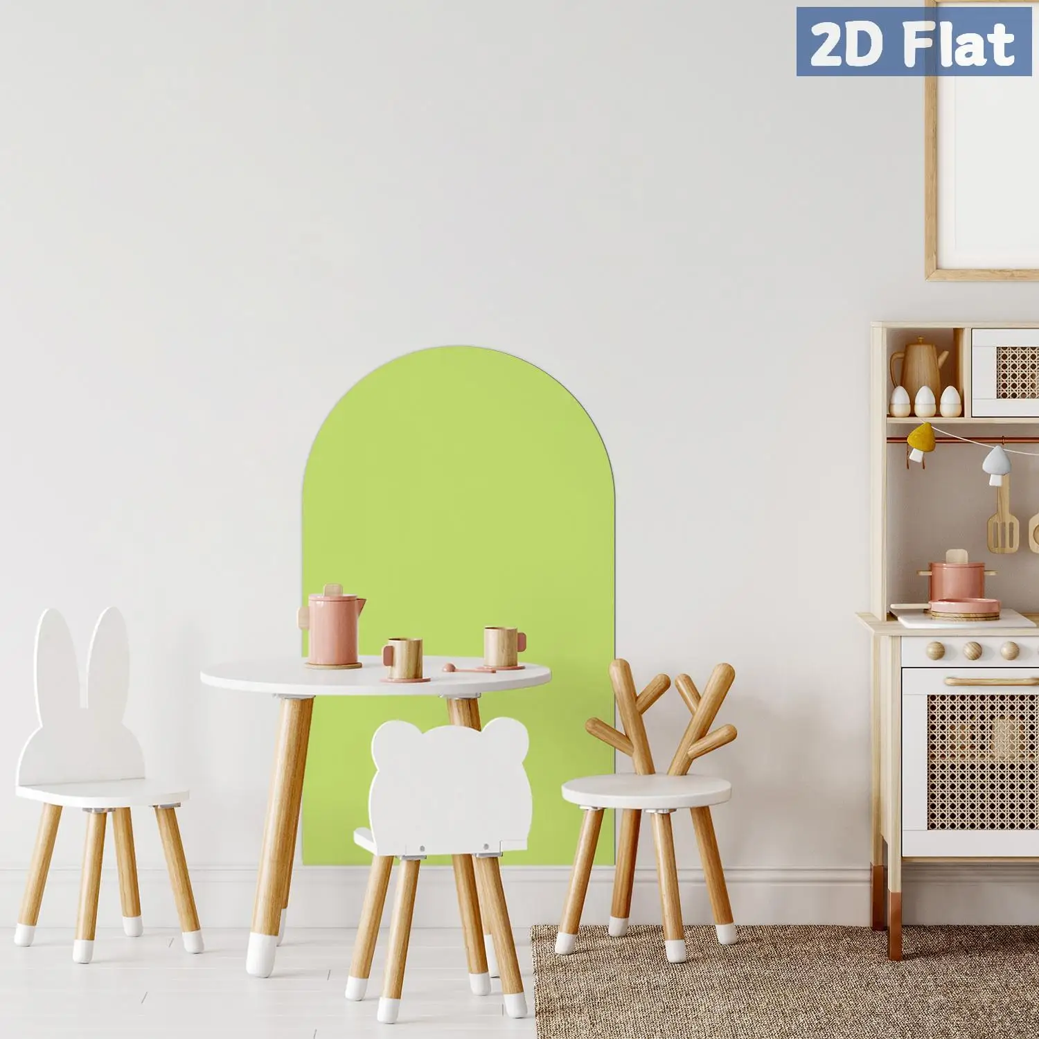 1 قطعة ملصق حائط على شكل سبورة بيضاء مقوسة قابلة للفصل باللون الأخضر الفاتح، ديكور غرفة المعيشة وغرفة النوم