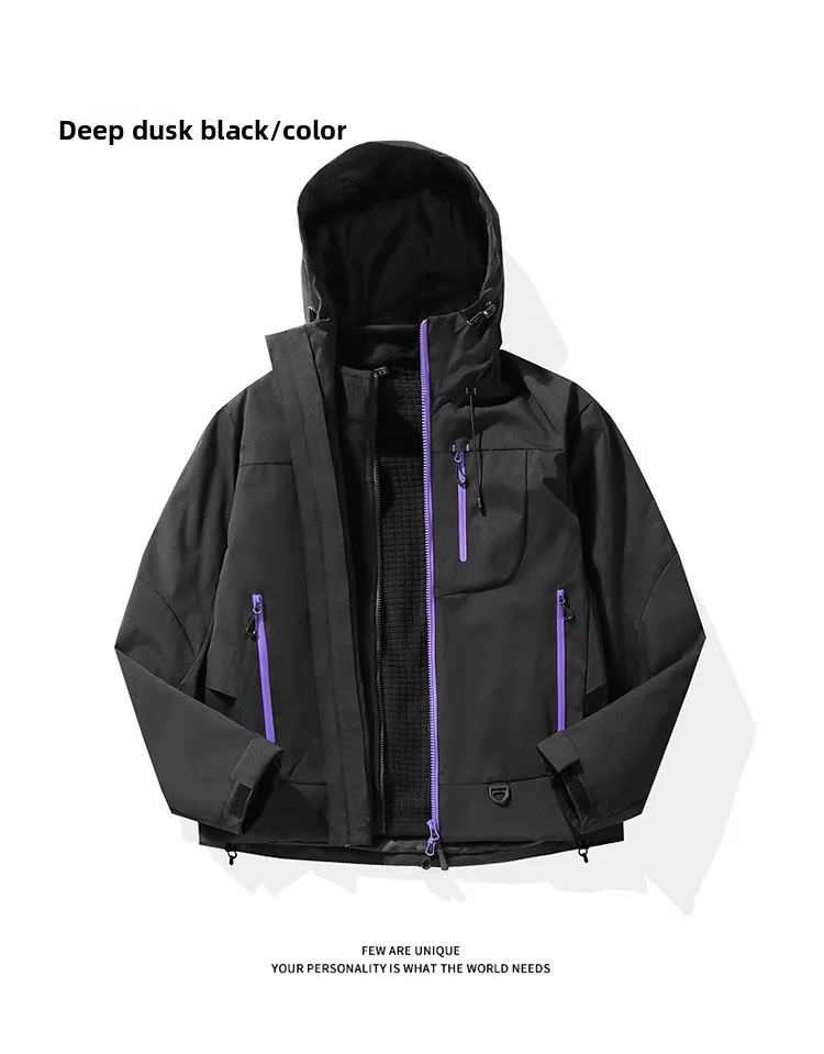 Empty Mountain Rain Hardshell Wind- und Wasserdichte Funktionelle Outdoor Drei-in-Eins-Kapuzen-Bergsteigerjacke für Männer und Frauen – Detail 16