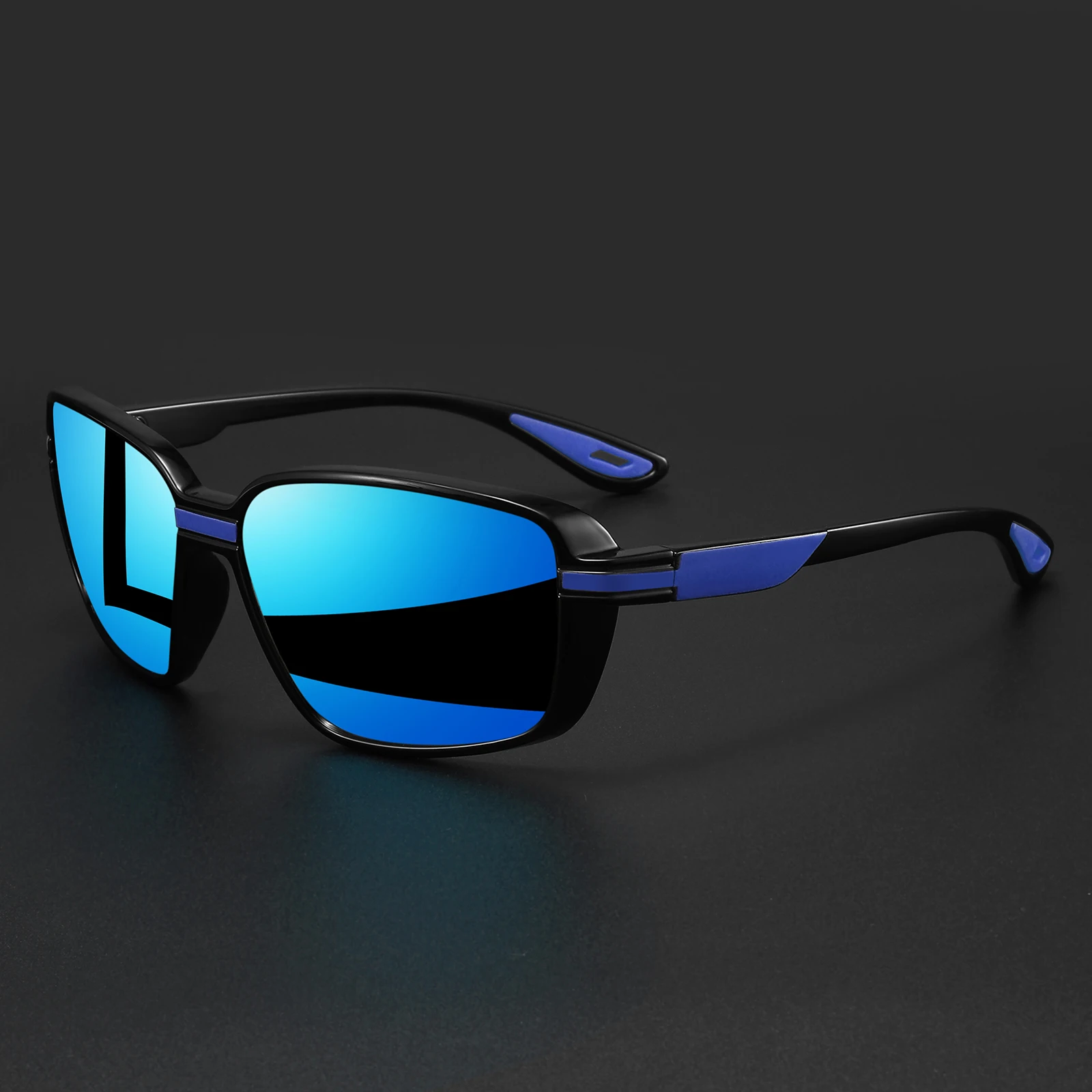 Klassische quadratische Retro-polarisierte Sport-Sonnenbrille – übergroßer umlaufender Rahmen, UV400 zum Angeln, Laufen, Wandern und Reisen
