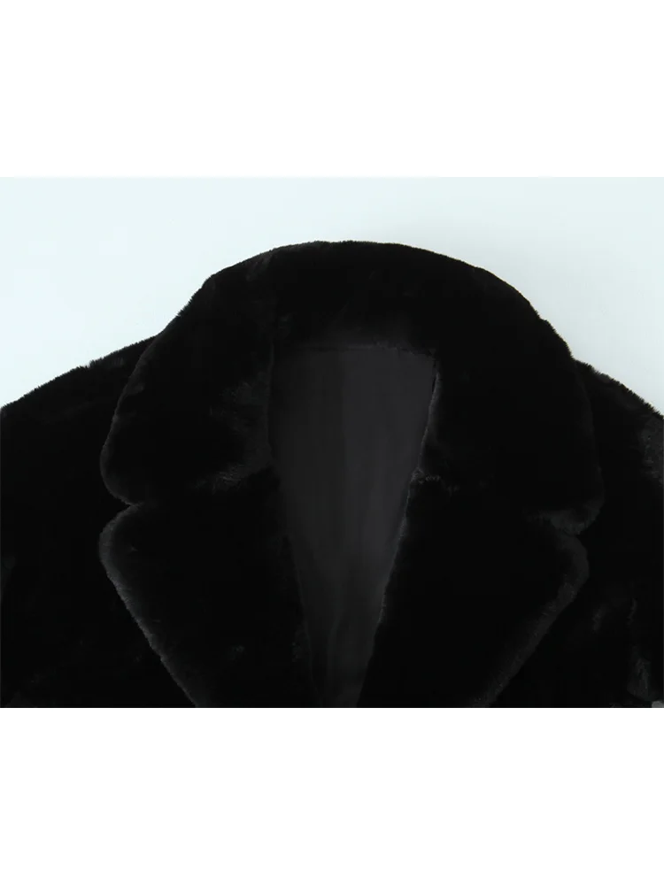 

HH Woman Trendy Elegant Warm Long Sleeves Jackets Pockets Turn-Down Collar Woman Medium Length Artificial Fur Winter Coats