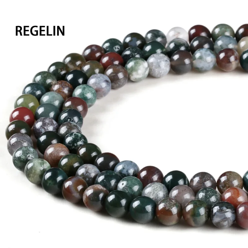 REGELIN Natural Stone Smooth Indian Agat Round Loose Beads Strand 4mm 6mm 8mm 10mm12mm 14mm Pick Size For Jewelry Making