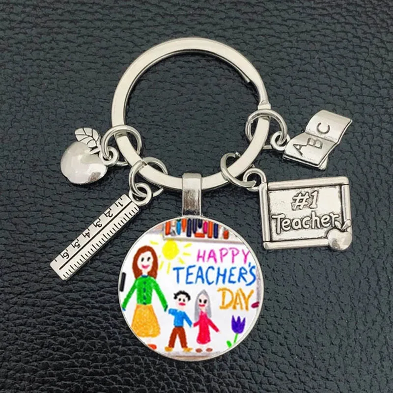 New Thank You Teacher Keychain Fashion Art Thanksgiving Teacher Education Pendant Keychain Teacher\'S Day Car Bag Pendant Gift