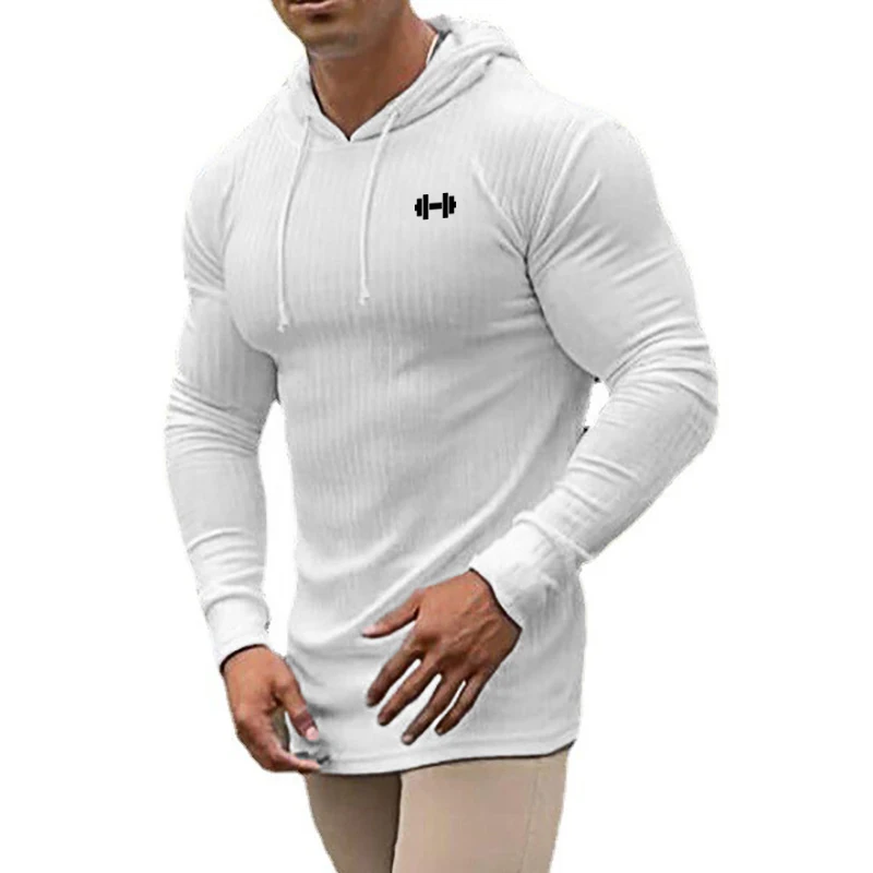 Autumn Breathable Quick Dry Knitted Hooded Shirt Men Fitness Sport Long Sleeve Hoodie Gym Bodybuilding Muscle Slim Fit Pullovers