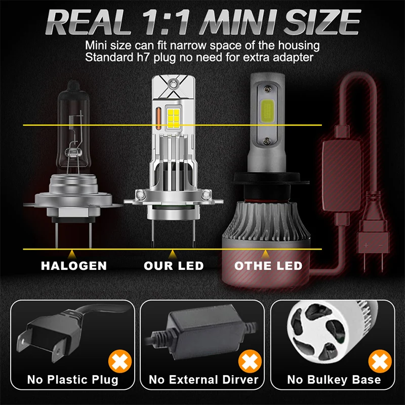 2Pcs H7 H4 H1 Led Headlight Bulbs 5300W Ultra Powerful 5300000LM Super White 6500K 12V Canbus H7 Car Lamp Error Free Turbo Light view 4