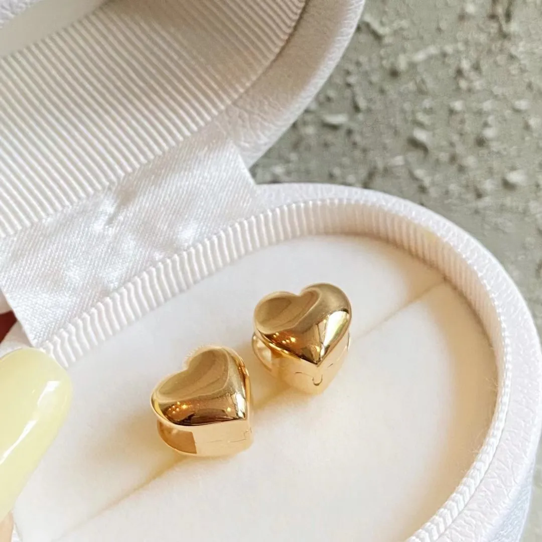 

Дизайнерские серьги в форме сердца 18K, импортные однотонные желтые золотые (AU750), Женские Простые характерные модные ювелирные украшения из драгоценных камней