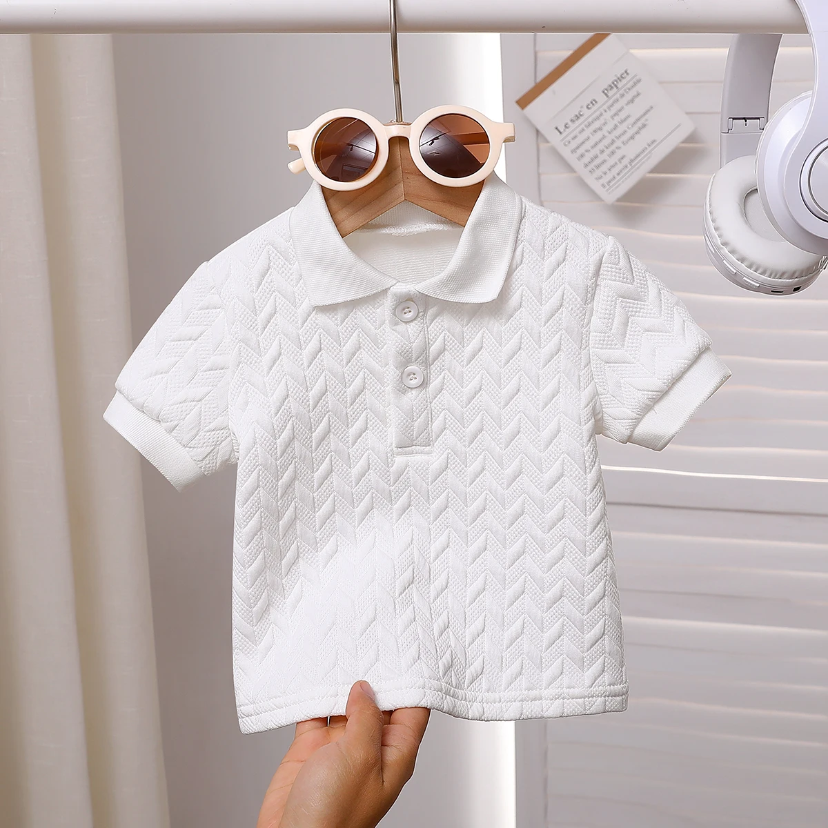 

2025 New Summer Kids’ Unisex Set with Cool and Stylish Polo-Collar Knitted Short-Sleeved Top