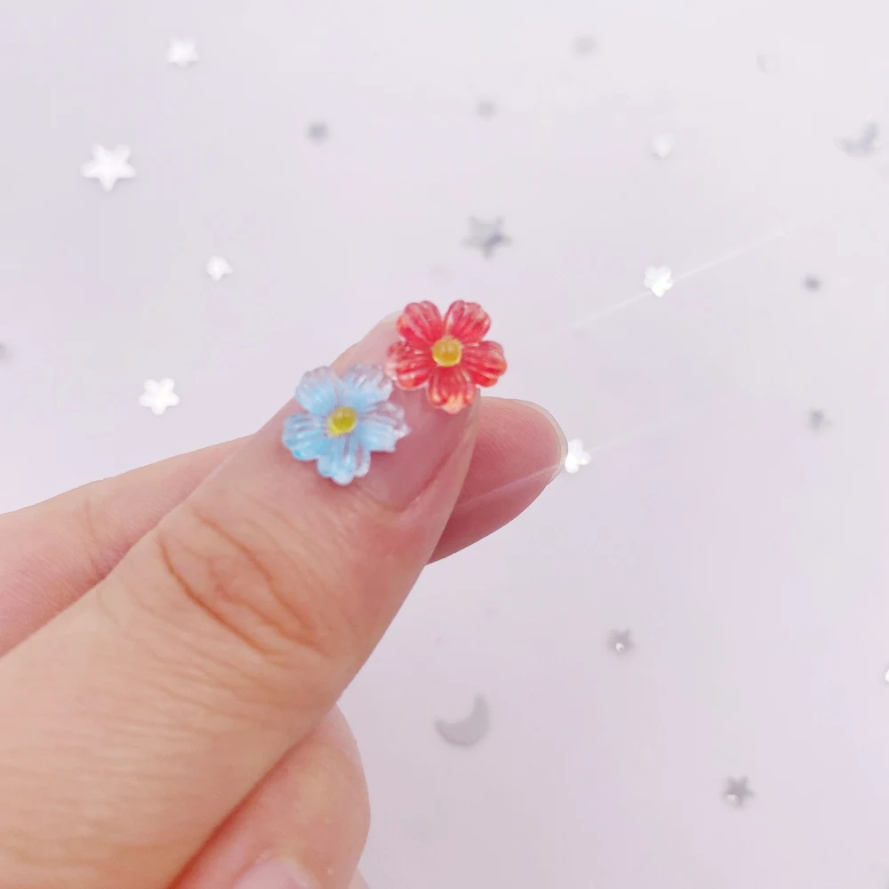 50Pcs 10mm Resin 3D Colorful Mini Flower Gems Flatback Rhinestone Scrapbook Wedding Applique Nail Art Decor Crafts L697