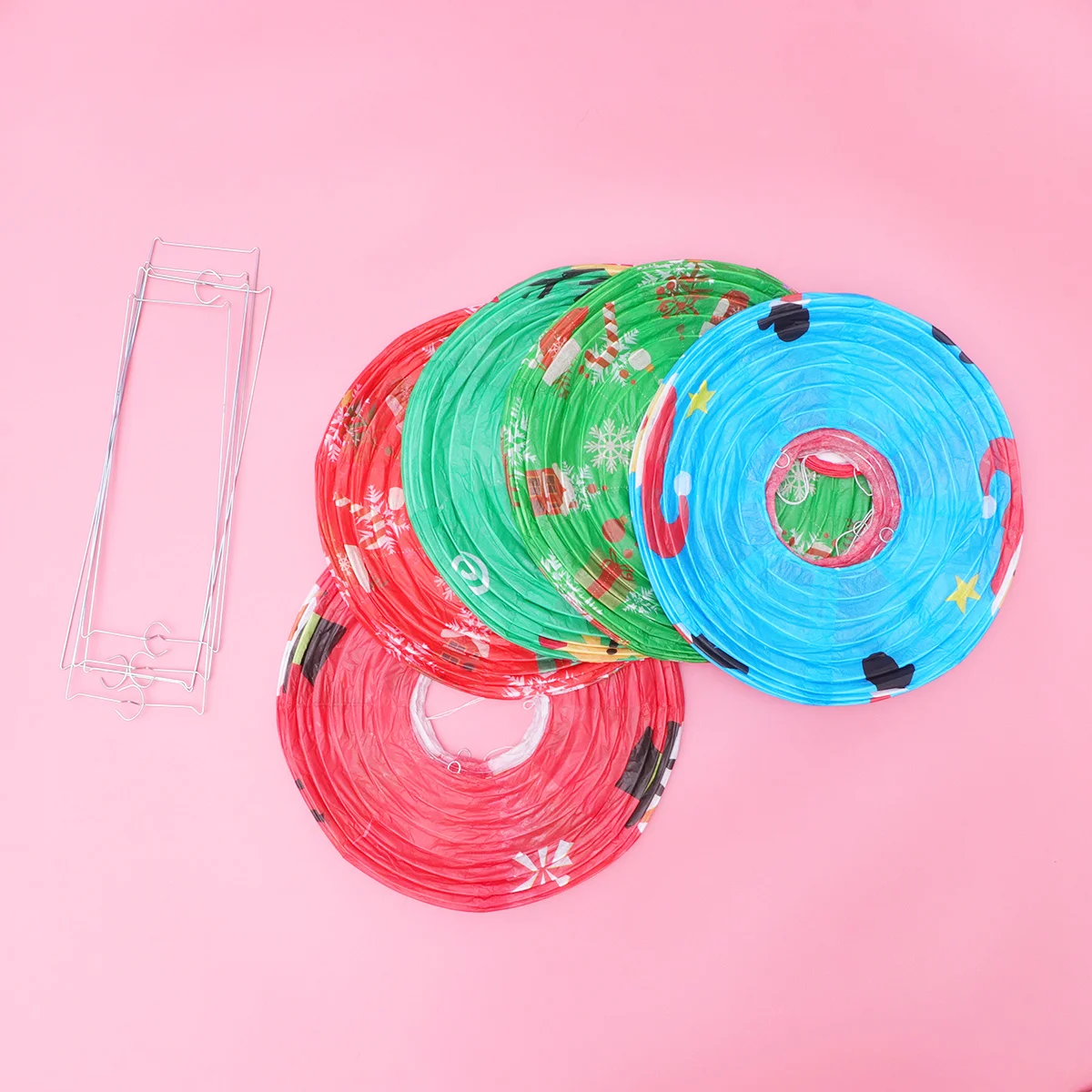 

5Pcs Christmas Paper Hot Air Foldable Round Hanging Lamp Bright Color Indoor Outdoor Festival Decoration