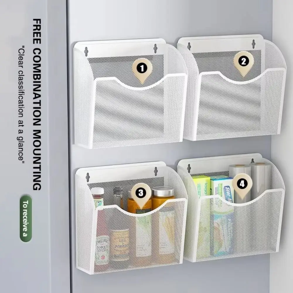 

Magnetic Refrigerator Side Storage Basket Mesh Wall Mounted Magazine Holder Rack Space Saving Hanging File Organizer Basket