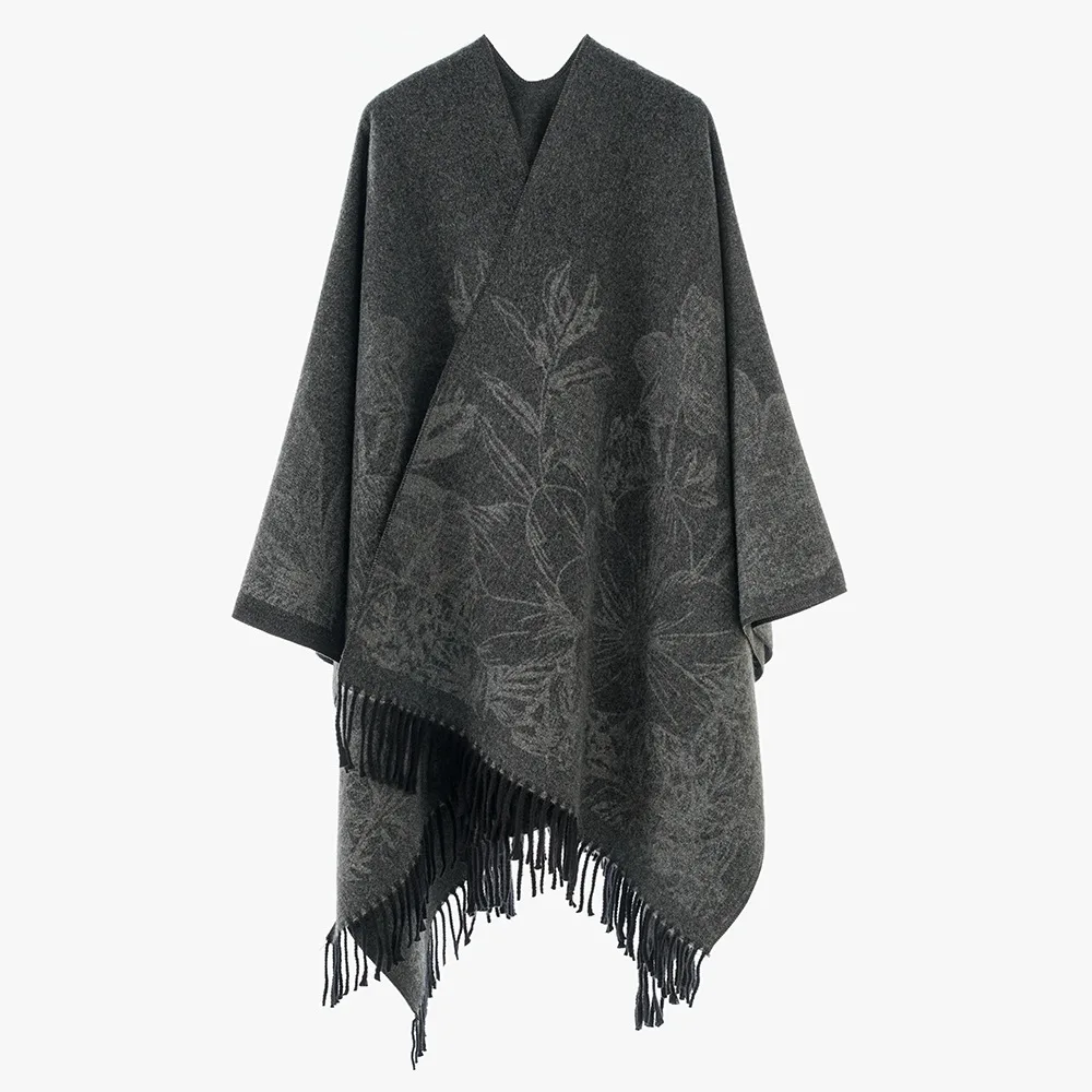 

Новое мягкое и комфортное пончо из шерстяной смеси с жаккардовым узором, элегантная накидка для женщин, осенне-зимняя длинная теплая шаль, подарок