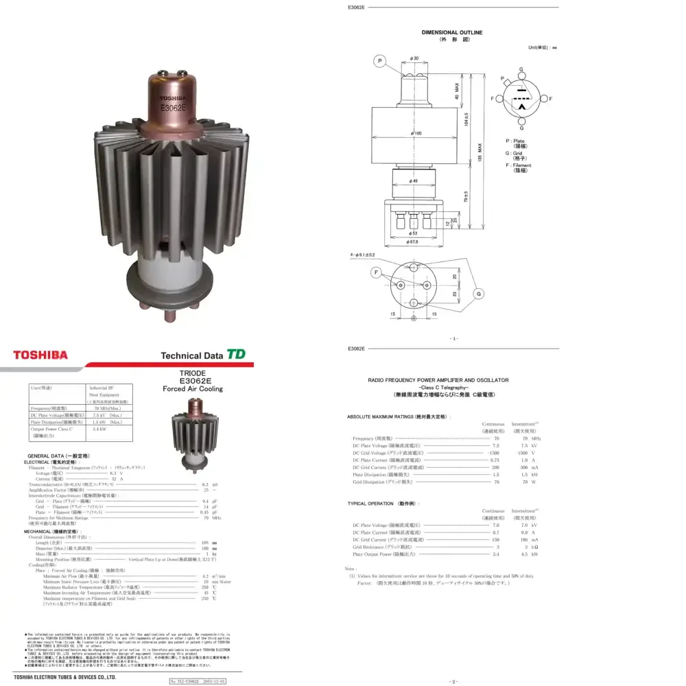 

CAN0N T0SHIBA Original Japan E3062 Electron Triode Oscillator Oscillation Tube Lamp Power Tube for Machine
