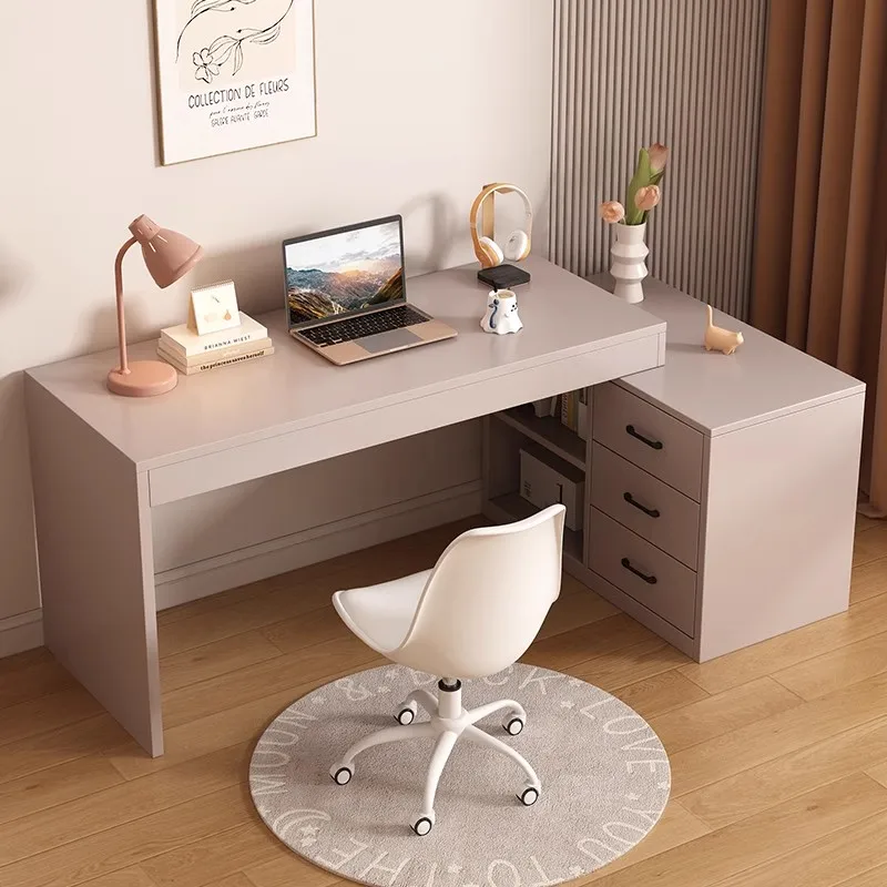 Computer desk, home double desk, bookshelf integrated desk,  small apartment bedroom dresser