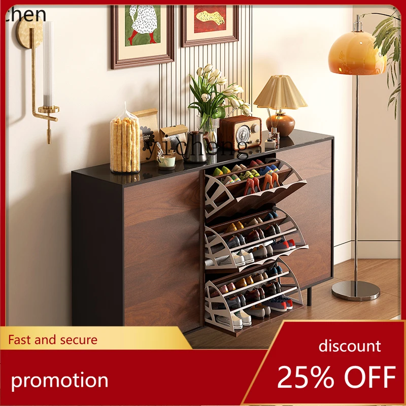 

ZML solid wood tipping bucket shoe cabinet household door storage cabinet entrance door storage cabinet integrated