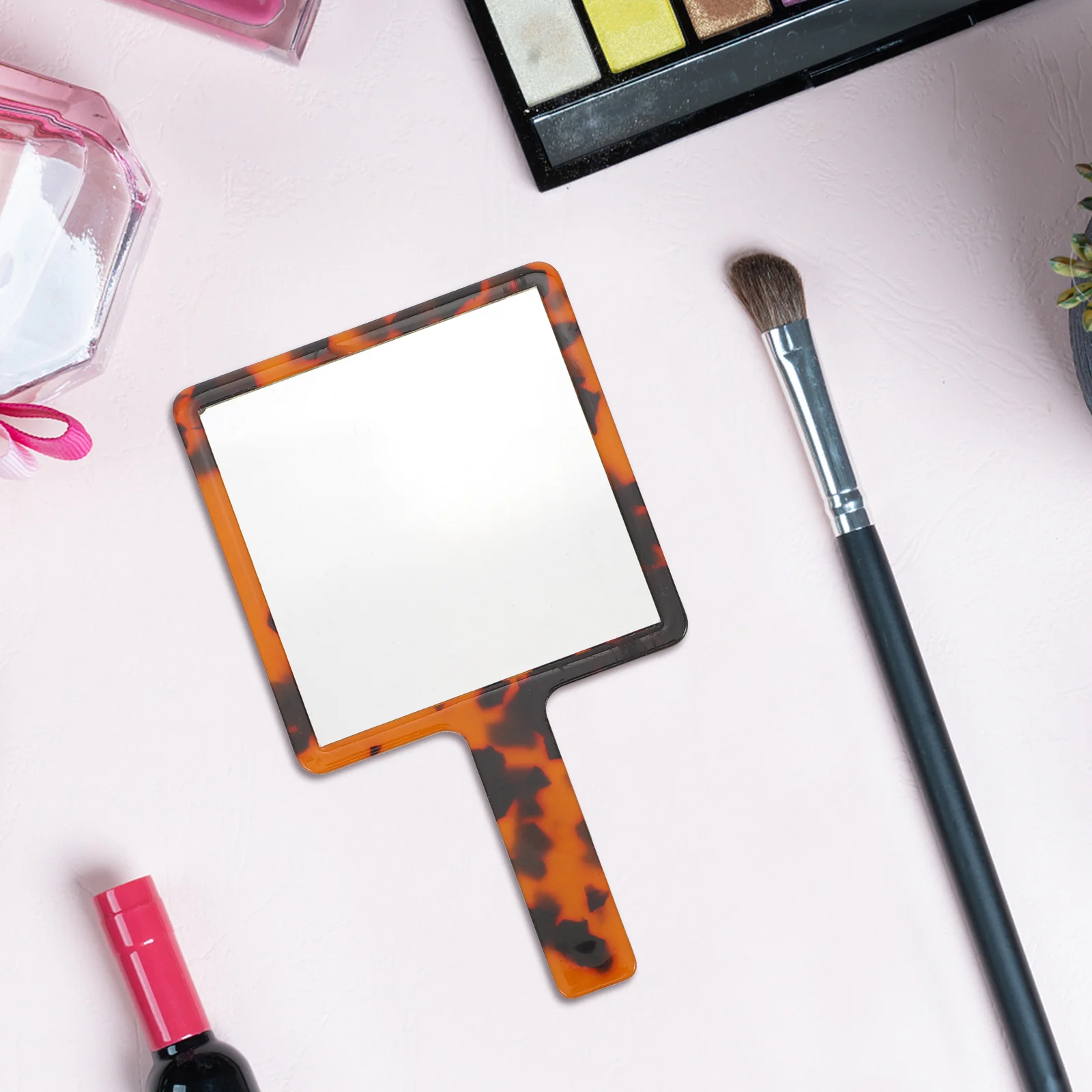 Retro Handheld Makeup Mirror Leopard Acetate Square Travel Mirror for Women Portable Purse Compact Dressing Tool